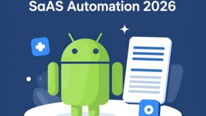 Футуристическая иллюстрация Android-решений для автоматизации Enterprise SaaS от компании Би Симпл в 2026 году