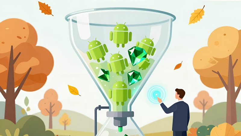 Футуристическая иллюстрация процесса оптимизации воронки продаж SaaS для корпораций по Android-подходу от агентства Би Симпл