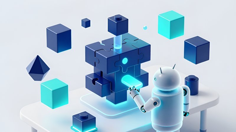 Футуристическая сборка Android-робота из голограмм как метафора выбора технологического стека для SaaS-приложения от Би Симпл